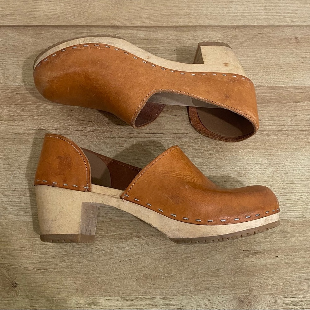 Sandgrens Brett Wooden Leather Clogs Brown EU 39 - Picture 3 of 11